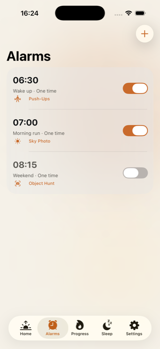 Alarm list with different missions